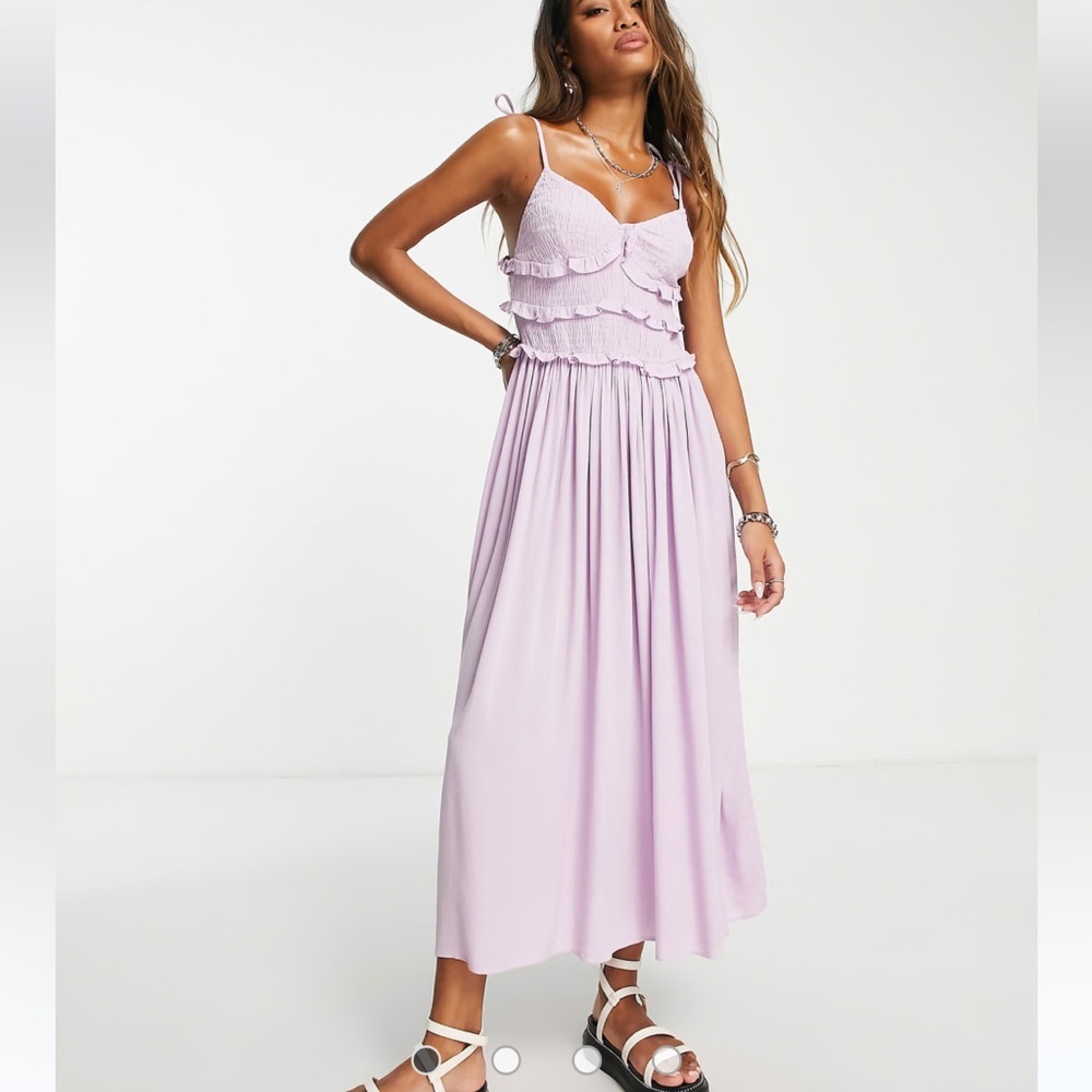 NWT Topshop Reconnected Shirred Ruffle Slip Midi Dress